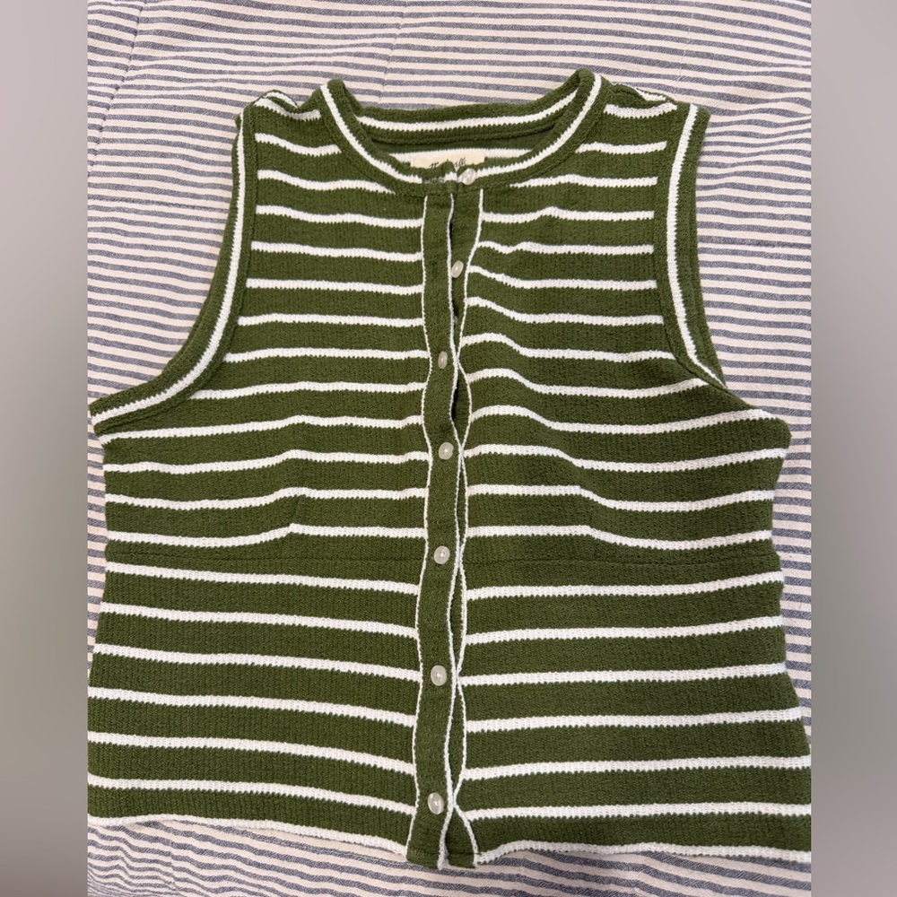 Madewell Olive Green & White Striped Tank Knit Top